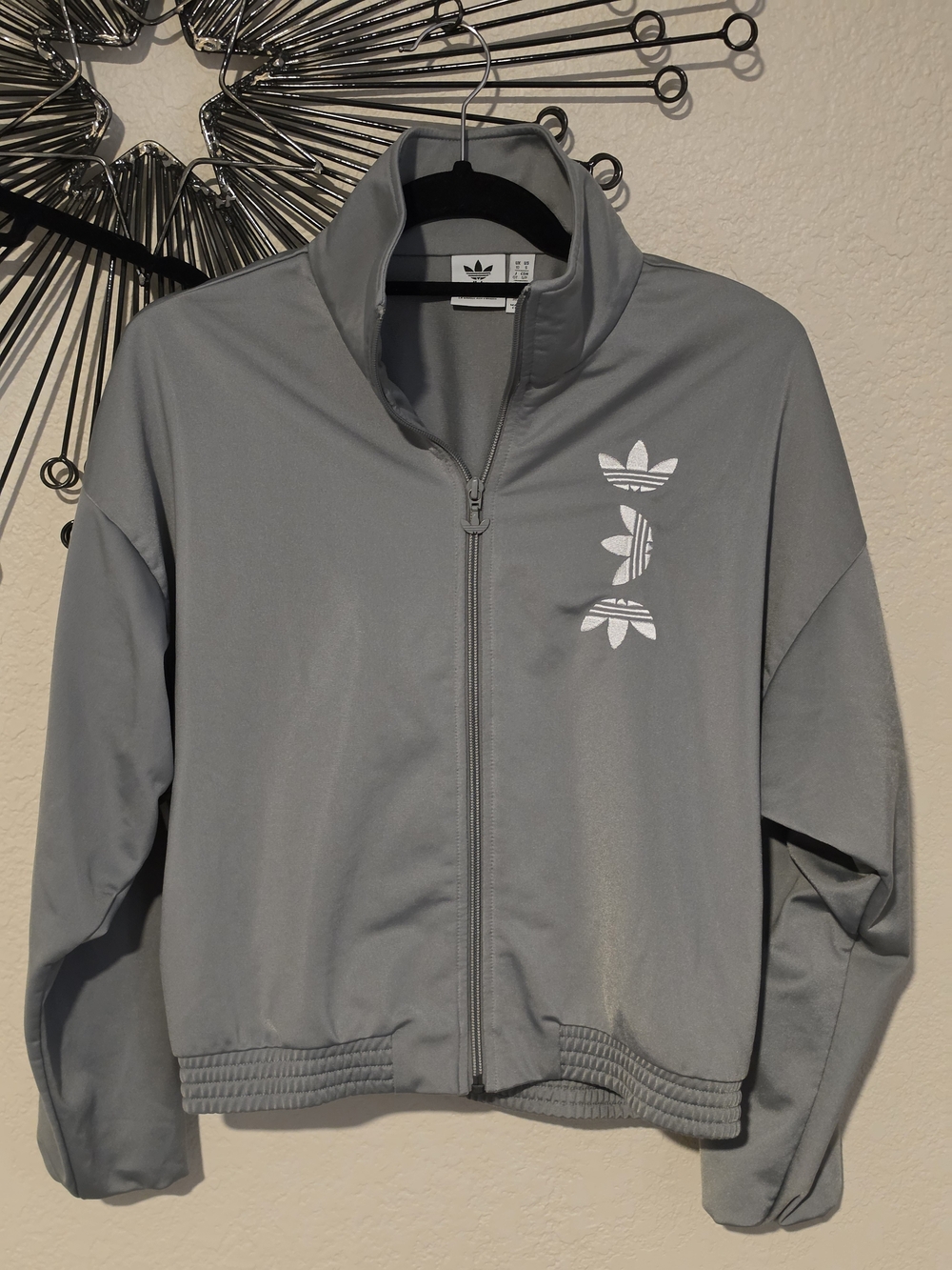 Adidas Jacket Womens Small Gray Full Zip Track Original Trefoil Firebird